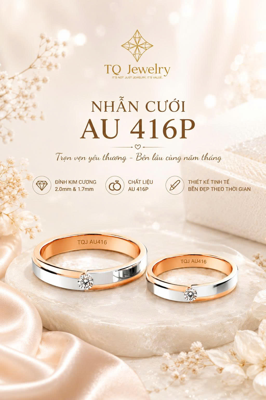 Nhẫn cưới AU416 đính Diamond