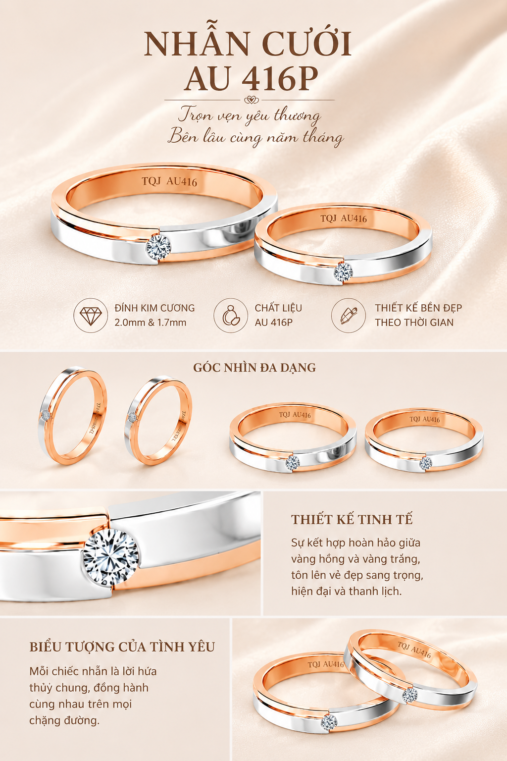Nhẫn cưới AU416 đính Diamond