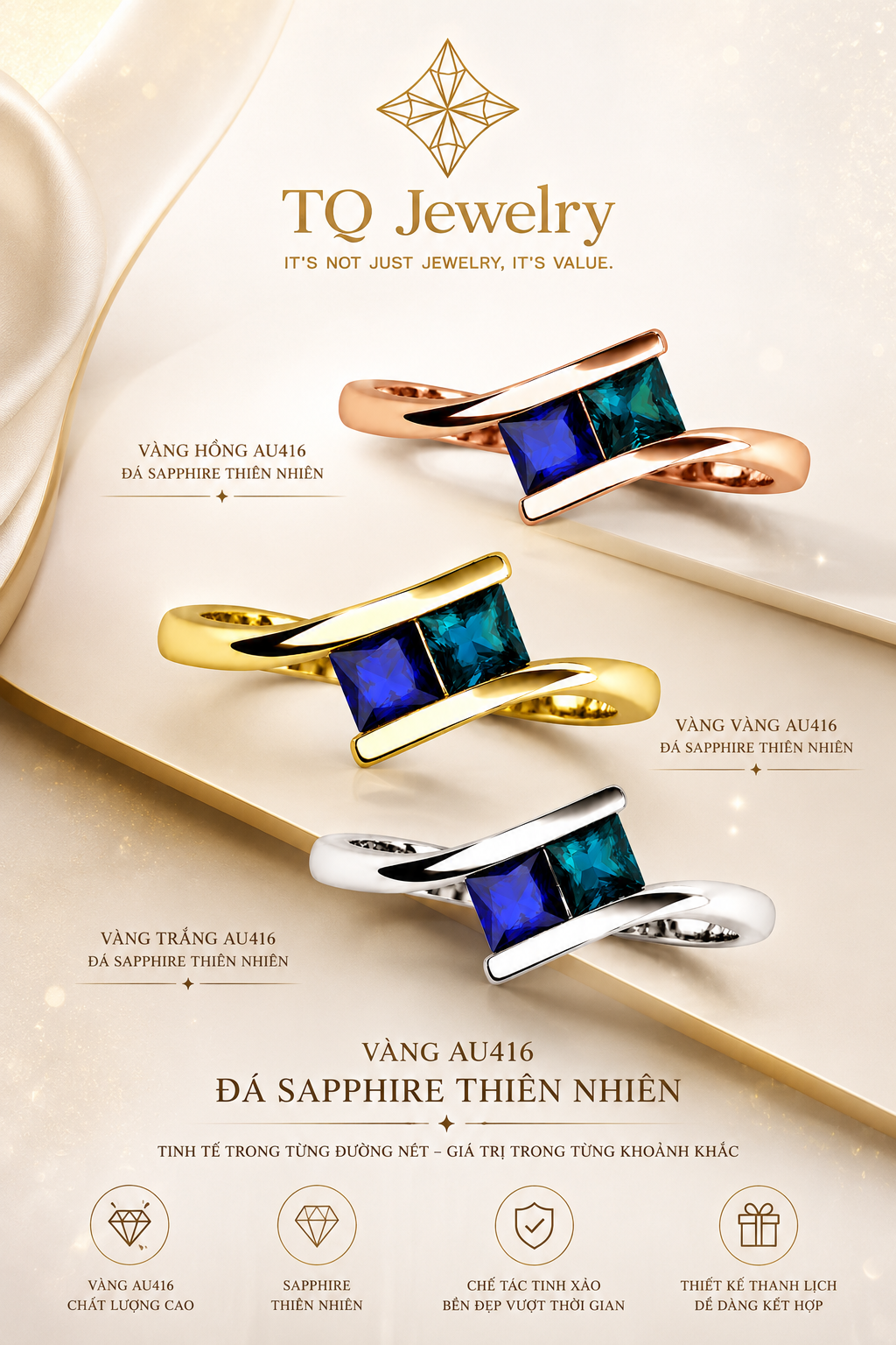 Nhẫn đá Sapphire thiên nhiên TQJN70426